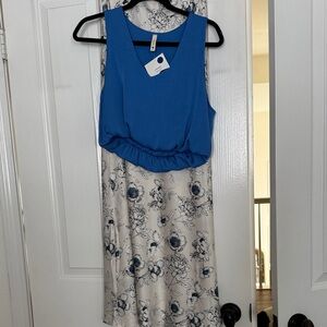 Glam Blue and White Floral High Low Dress